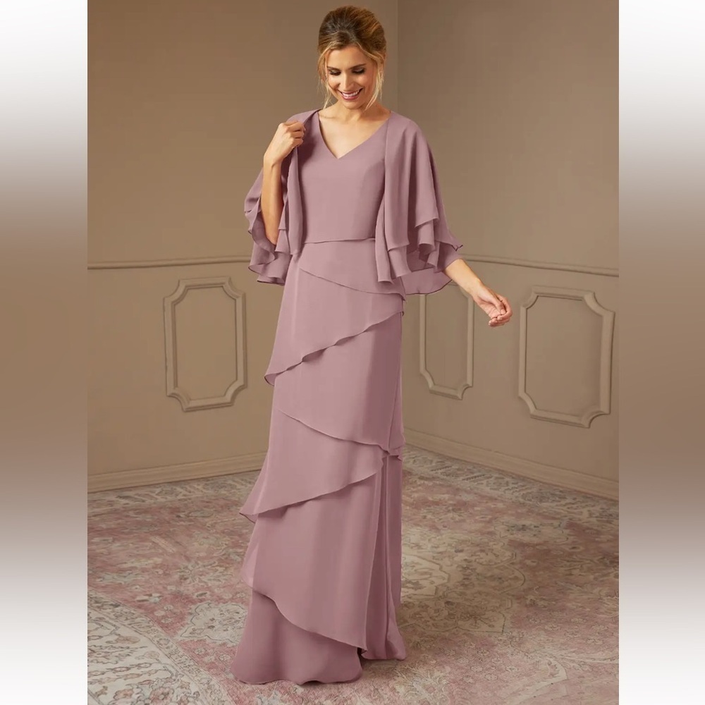Azazie O’Hara Dusty Rose A-Line v-neck Chiffon Dress NWT size 16